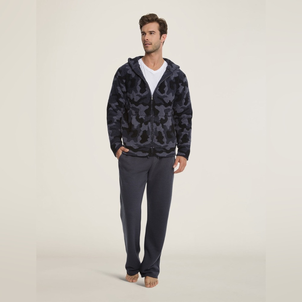 Barefoot Dreams CozyChic Men's Gray Black Camo Zip-up Hoodie Soft Cozy Size M
